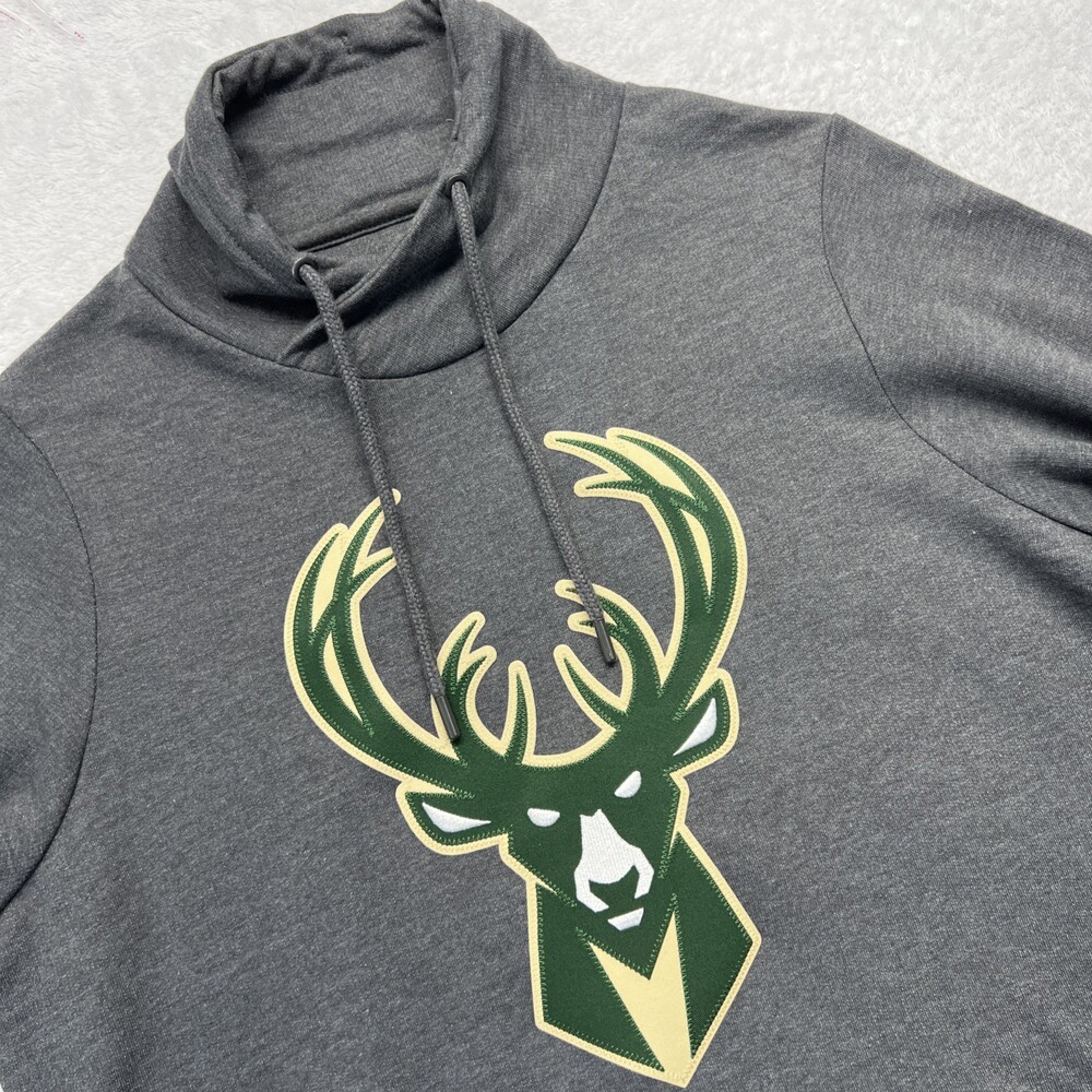 Milwaukee Bucks NBA Antigua Mock Neck Long Sleeve Pullover Woman L Gray